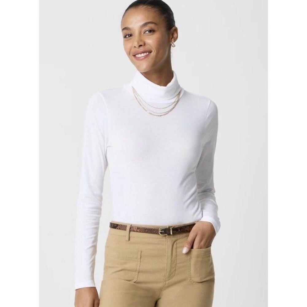 J.CREW Womens L White Tissue Turtleneck Long Sleeve 100% Cotton Knit Top